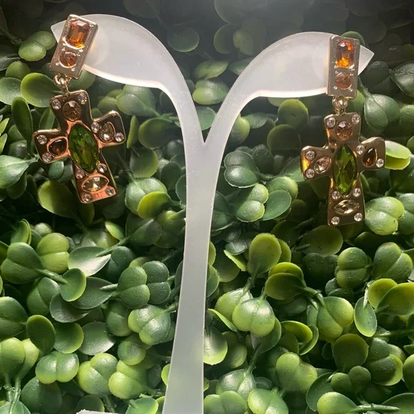 Park Lane “LUMEN” Gold Earrings with Green and Orange Accents - Picture 8 of 9